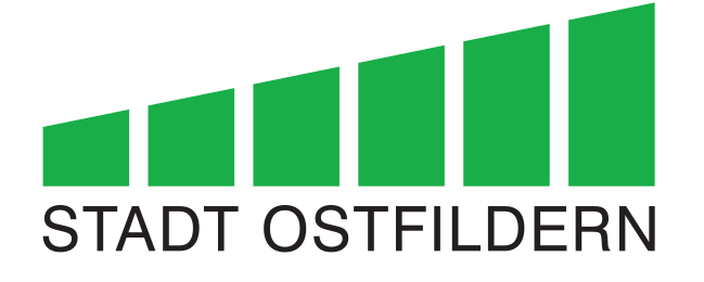Logo der Stadt Ostfildern. Sechs grüne Balken, die immer höher werden. Darunter ist der Schriftzug Stadt Ostfildern in Großbuchstaben zu lesen.